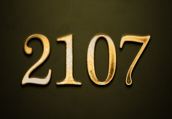 Old gold effect of 2107 number with 3D glossy style Mockup.