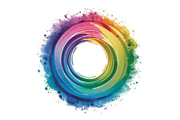 Abstract colorful rainbow color painting illustration - Circular circle frame made of watercolor splashes, isolated on white background