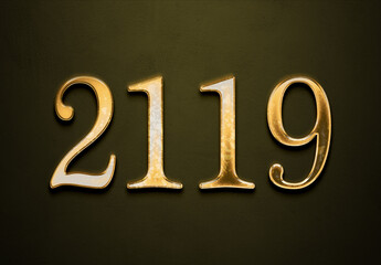 Old gold effect of 2119 number with 3D glossy style Mockup.