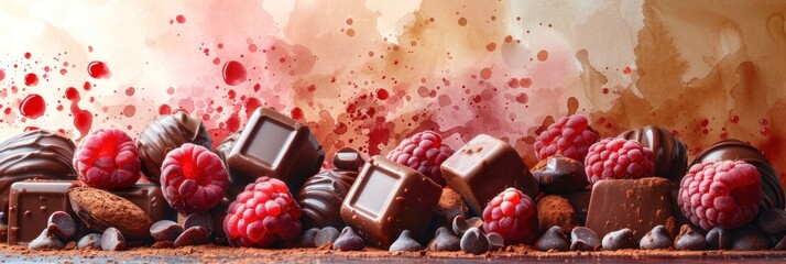Chocolate and raspberry assortment with splashes