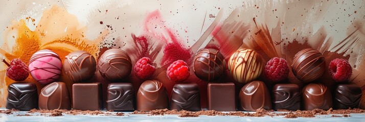 Variety of luxury chocolates with splashes