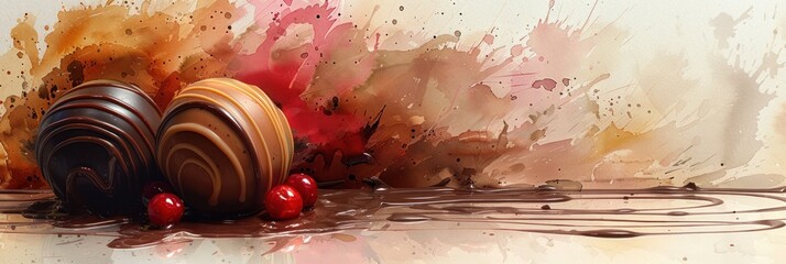 Chocolate swirls with berries and splash