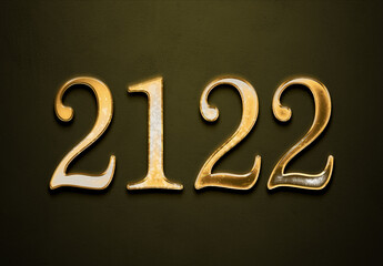 Old gold effect of 2122 number with 3D glossy style Mockup.