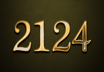 Old gold effect of 2124 number with 3D glossy style Mockup.