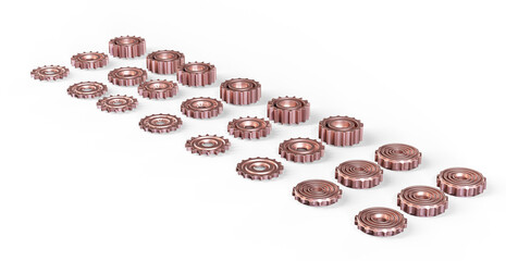 Connecting gears on white 3d render