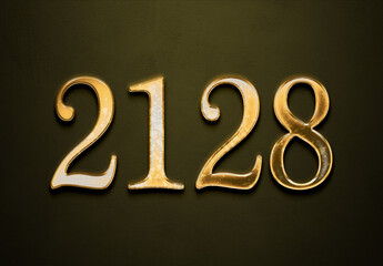 Old gold effect of 2128 number with 3D glossy style Mockup.