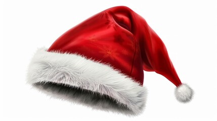 A red Santa hat with a white pompom, Christmas, Holidays, isolated, white background, generative ai