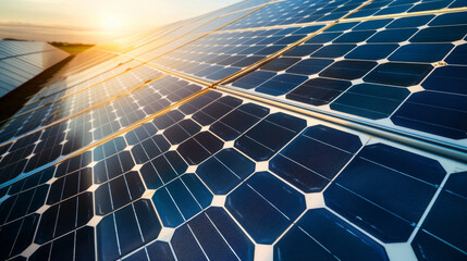 A solar panel with a blue background and a sun in the background