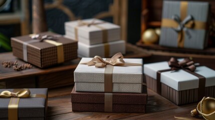 A table covered with an abundance of colorful, wrapped presents ready for a special occasion or holiday celebration.