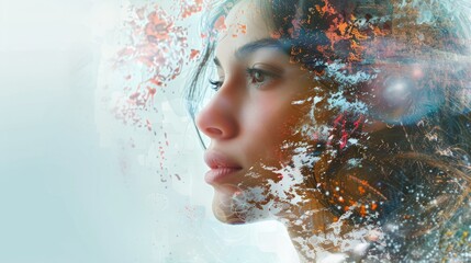 AI generated content Concept. Artist woman using AI Art Assistant to generate image.