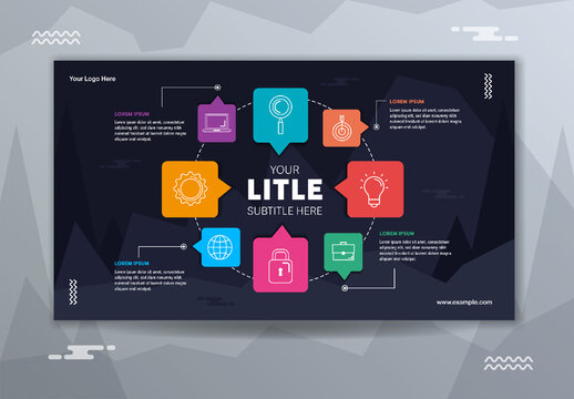 Dark and Multicolor Business Infographic Network Flat Design Presentation Set