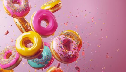 National Donut Days display includes a solid HUD icon of assorted gourmet donuts, designed in solid color style, enticing as a sweet banner template with copy space