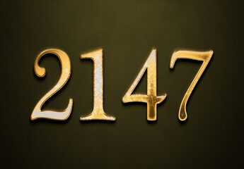 Old gold effect of 2147 number with 3D glossy style Mockup.