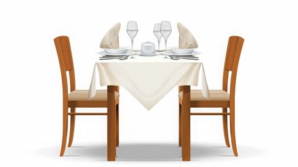 dining table set for two persons isolated on white background. generative ai