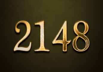 Old gold effect of 2148 number with 3D glossy style Mockup.