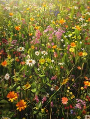 Bunte Blumenwiese, sommerliche Stimmung, Generative AI