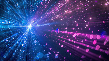 Obraz premium Blue and violet beams of bright laser light shining on black background