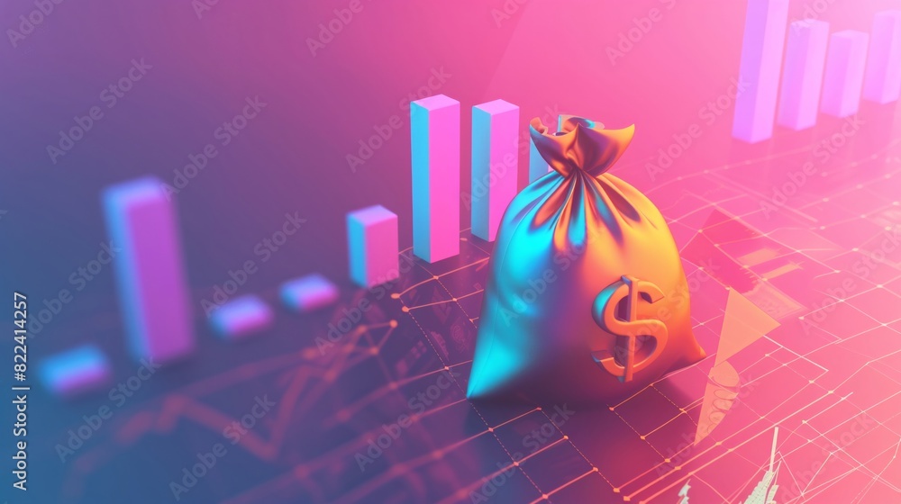 Poster technical chart with a money bag vibrant flat and clear backdrop ample text space modern design