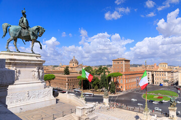 Rome skyline. View from Altar of the Fatherland or Vittoriano: in the center Venice Square and to...
