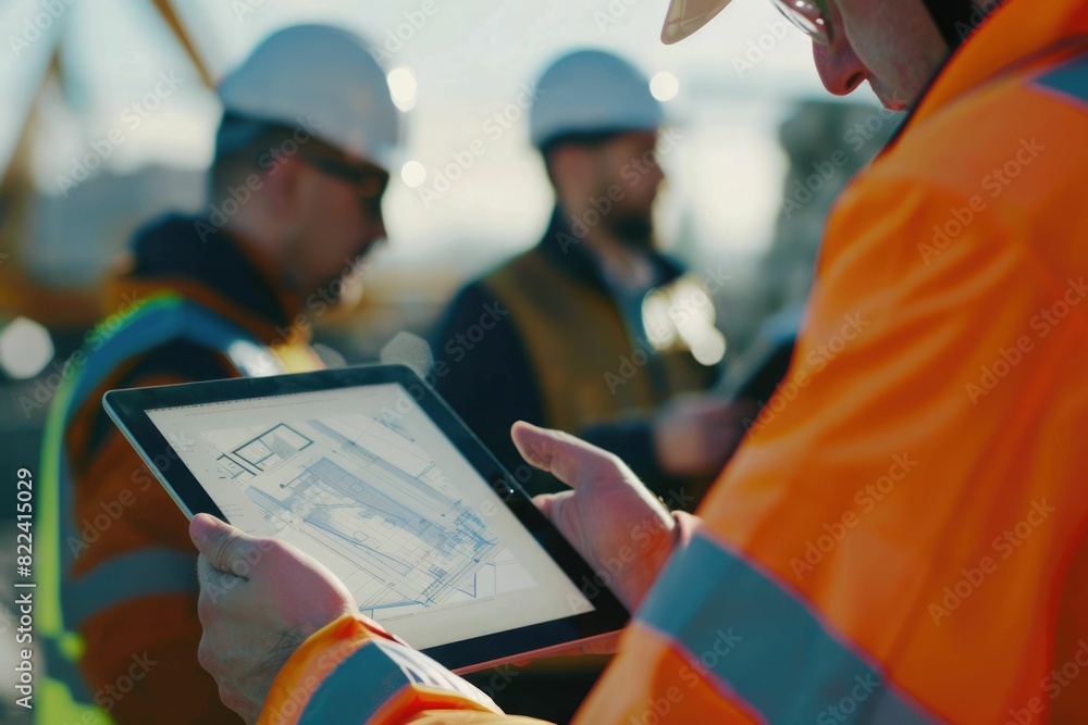 Poster everyone needs to be on the same page. shot of a group of architects using a digital tablet at a bui