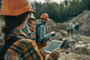 Everyone needs to be on the same page. Shot of a group of architects using a digital tablet at a building site.