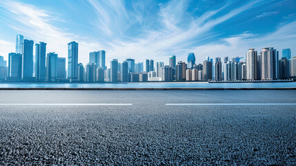 Empty asphalt road and modern city skyline with building