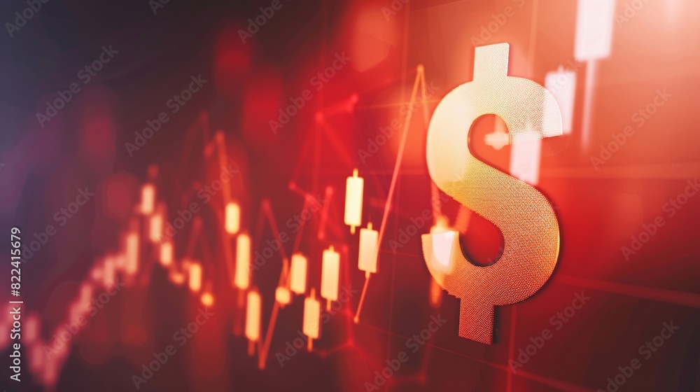 Wall mural dollar sign with fluctuating stock chart vibrant flat and clear background clear text space modern g - Wall murals