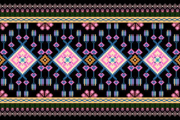 Pastel flower bouquet geometric seamless ethnic pattern design for fabric, embroidery, clothing, background, wrapping, wallpaper, batik