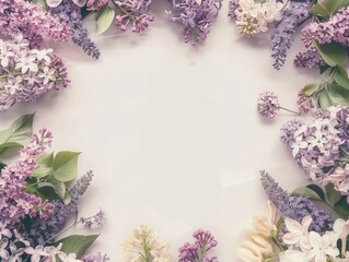An elegant frame of soft pastel colored spring flowers, creating a delicate border with a copy space. AI generated