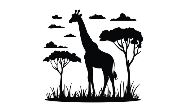 recommend clip art: A giraffe standing illustration African nature with a wild giraffe black silhouette of a giraffe.