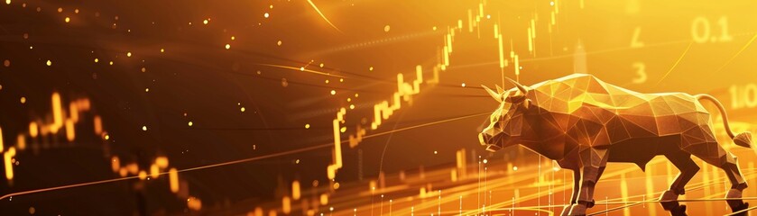 Bull market symbol with a bar chart vibrant flat and clear backdrop clear text space digital art