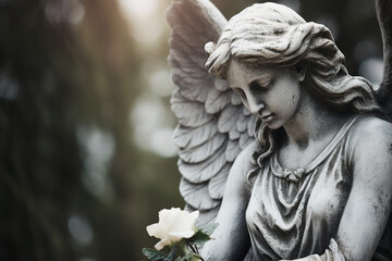 Fototapeta premium Sad bury ceremony at old cemetery church funeral farewell rest in peace Generative AI picture