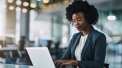 Business Woman Using Laptop in Modern Office Environment - Professional Work, Technology, and Productivity