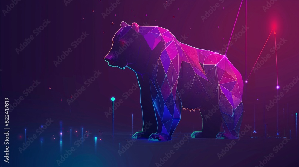 Poster bear market symbol with a line graph vibrant flat clear background ample text space illustrative sty