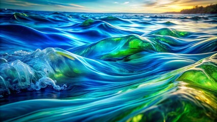 Layers of Transparent Blue and Green Hues Flowing Texture Background