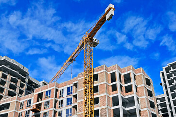 Highrise construction site and crane