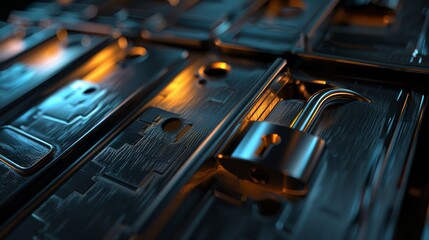 Secure Digital Files - Illustration of Encrypted Metallic File Folders with Padlock Symbolizing Data Security