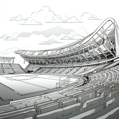 football stadium black  white illustration