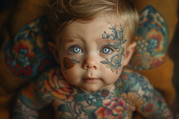 Fototapeta premium Happy cute small baby boy girl made by Generative AI technology in cute clothes infant toddler age