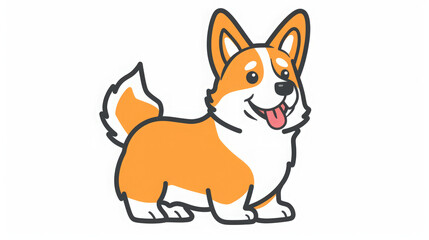 Charming and cute illustration of a corgi dog in orange and white, drawn with simple shapes and bold lines. The doodle style and happy expression reflect Ryo Takemasa's influence on a white background