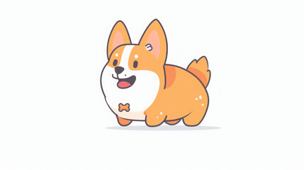 Charming and cute illustration of a corgi dog in orange and white, drawn with simple shapes and bold lines. The doodle style and happy expression reflect Ryo Takemasa's influence on a white background