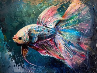 A vibrant painting of a Betta fish, with its long, flowing fins and bright colors