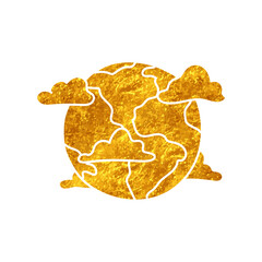 Earth globe drawing in gold color style