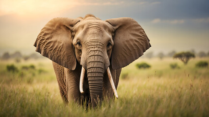 African elephant in Grass field 