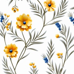 High quality seamless yellow floral pattern on white background illustration for stock photos