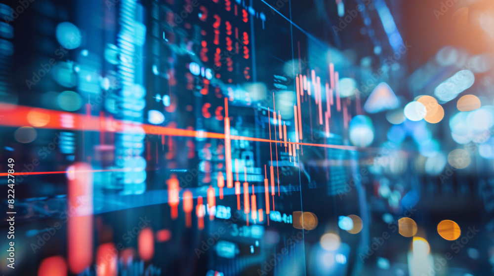 Poster stock market data trends. abstract image of blurred stock market data and charts on a computer monit