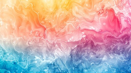 Fototapeta premium Vibrant abstract watercolor painting with gradient colors blending from yellow, orange, pink, to blue, creating a mesmerizing artistic background.