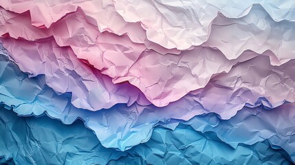 Obraz premium Close-up of wrinkled pastel-colored paper in shades of pink, blue, and purple, creating a textured abstract background.
