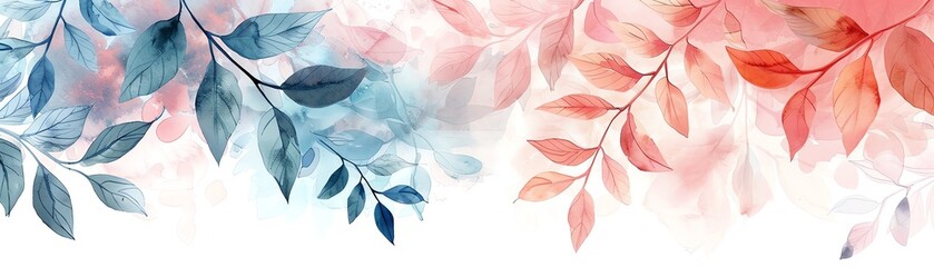 Elegant watercolor floral illustration with red and blue leaves on white background, perfect for seasonal or decorative designs.