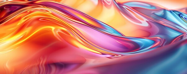 Obraz premium Colorful abstract wavy background, shiny glossy curves, 3D rendering, rainbow motion on white